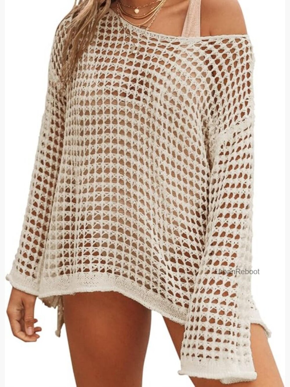 Women's Crochet Beach Cover Up Long Sleeve Knit Swimsuit Cover Up